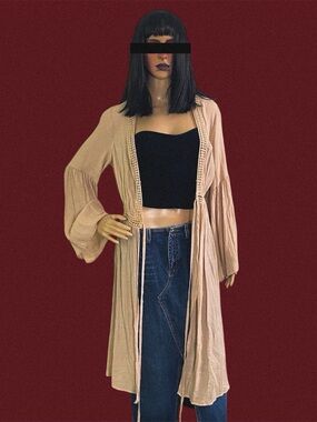 Beige Open Front Lightweight Duster cardigan